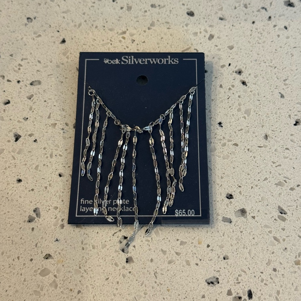 NWT Belk Silverworks “Athra” Fringe Fine Silver Plated Necklace